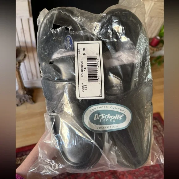 DR. SCHOLL’S Black NEW Double Air-Pillo Insoles Leather EZ Strap Slip On Sz 9 - Picture 2 of 5